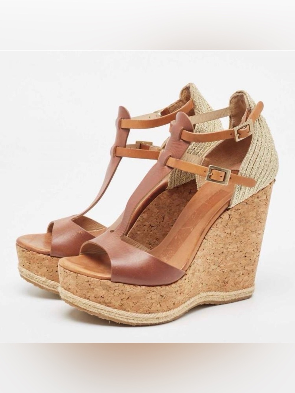 Jimmy Choo | Size 36.5 | Brown Leather & Cork Preya Wedge Sandals